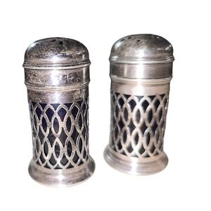 Antique Sterling Silver‎ Cobalt Blue Glass Salt Pepper Shakers Made in England